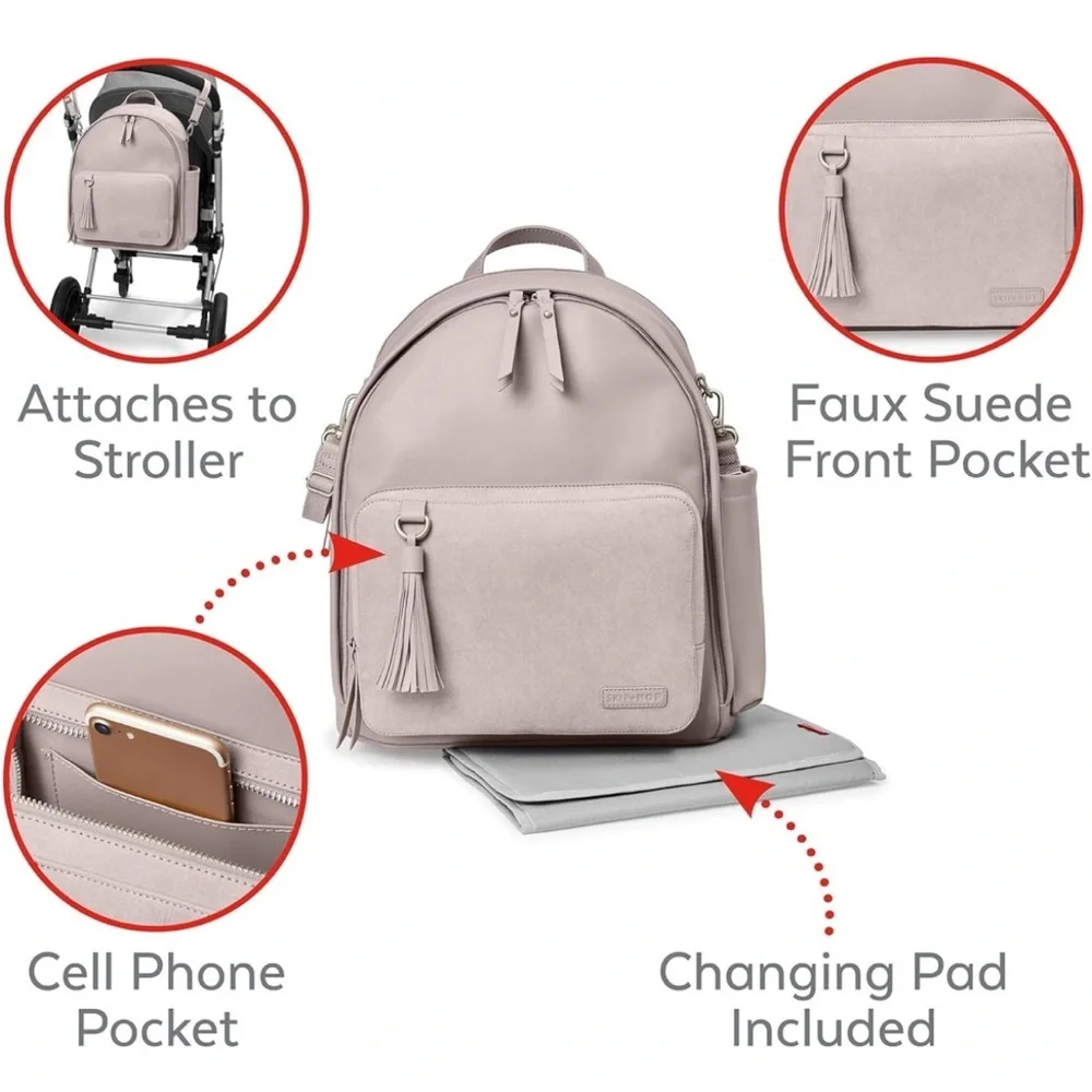 Skip Hop Greenwich Grey Diaper Bag Backpack With Changing Pad & Stroller Straps
